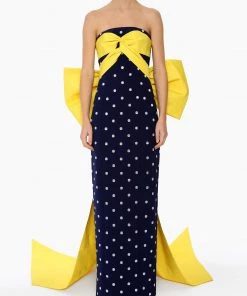 Huishan Zhang NEW SEASON *PRE ORDER* AGNES GOWN NAVY BLUE CREPE