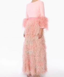Huishan Zhang NEW SEASON *ONLINE EXCLUSIVE* BIANCA SKIRT PINK/GREEN FEATHERS