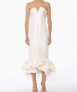 Huishan Zhang *PRE ORDER* CANDRA DRESS WHITE TAFETTA NEW SEASON