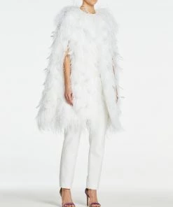 HuishanZhang JACKETS AND COATS DAHLIA CAPE WHITE OSTRICH FEATHERS