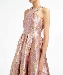 Huishan Zhang POLLY DRESS PINK/GOLD JACQUARD DRESSES