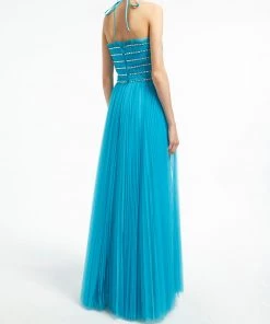 Huishan Zhang DRESSES EVANGELINE GOWN AQUA TULLE