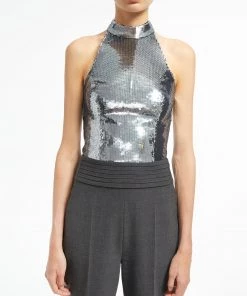 Huishan Zhang REMI TOP SILVER SEQUINS TOPS