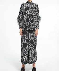 Huishan Zhang SAWYER TROUSERS WHITE/BLACK CREPE DE CHINE SKIRTS AND TROUSERS