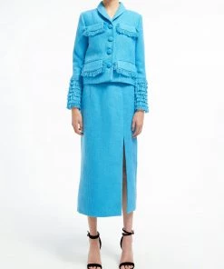 Huishan Zhang HARRIET JACKET AQUA TWEED JACKETS AND COATS