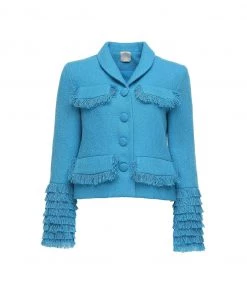 Huishan Zhang HARRIET JACKET AQUA TWEED JACKETS AND COATS