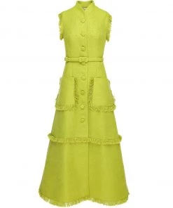 Huishan Zhang DRESSES FELICITY DRESS LIME GREEN TWEED