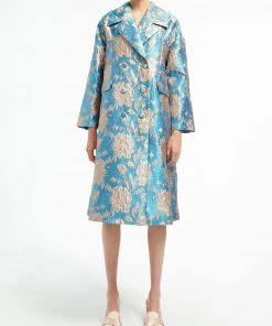 Huishan Zhang HELEN COAT AQUA/GOLD JACQUARD