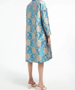 Huishan Zhang HELEN COAT AQUA/GOLD JACQUARD