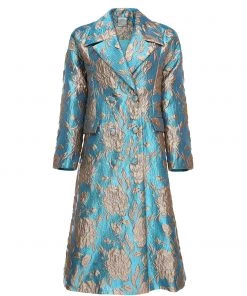 Huishan Zhang HELEN COAT AQUA/GOLD JACQUARD