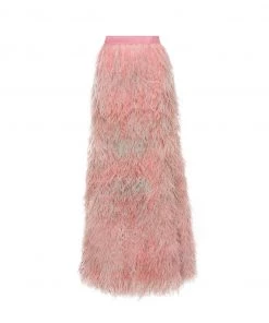 Huishan Zhang NEW SEASON *ONLINE EXCLUSIVE* BIANCA SKIRT PINK/GREEN FEATHERS