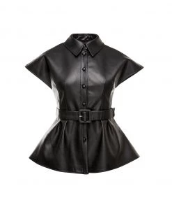 Huishan Zhang * ONLINE EXCLUSIVE* RAMA TOP BLACK PLEATHER NEW SEASON