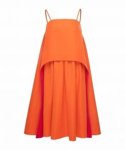 Huishan Zhang *ONLINE EXCLUSIVE* FLORIE DRESS ORANGE/FUCHSIA COTTON ONLINE EXCLUSIVES