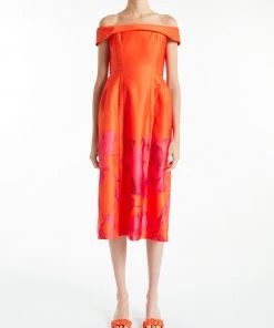 Huishan Zhang BEATRICE DRESS ORANGE/FUCHSIA PRINTED DUCHESSE DRESSES