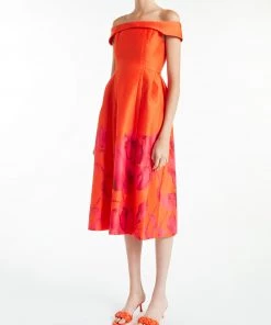 Huishan Zhang BEATRICE DRESS ORANGE/FUCHSIA PRINTED DUCHESSE DRESSES