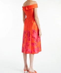 Huishan Zhang BEATRICE DRESS ORANGE/FUCHSIA PRINTED DUCHESSE DRESSES
