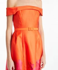 Huishan Zhang BEATRICE DRESS ORANGE/FUCHSIA PRINTED DUCHESSE DRESSES