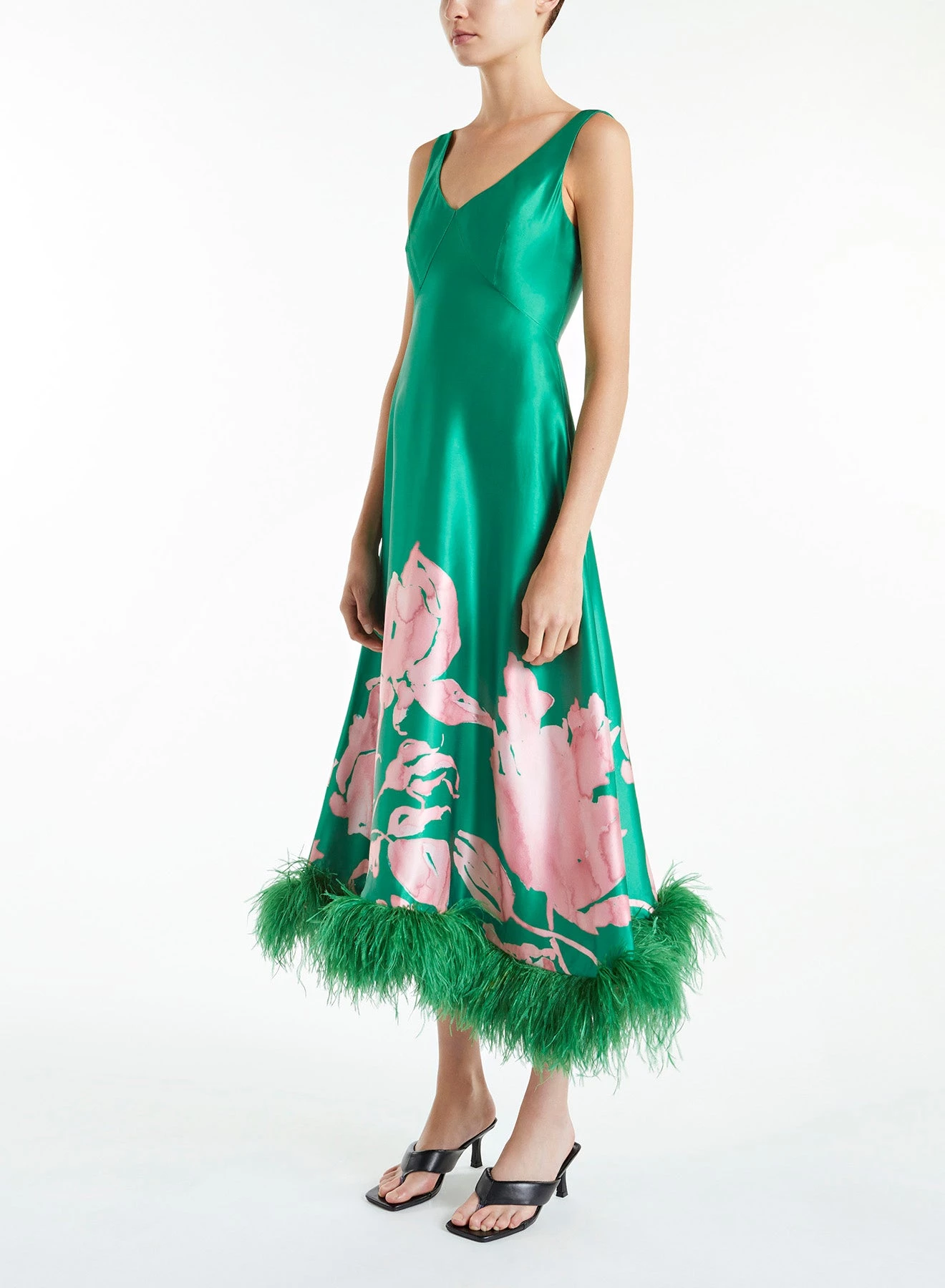 Huishan Zhang ISABEL DRESS GREEN/PINK PRINTED SATIN DRESSES 3 Huishan Zhang ISABEL DRESS GREEN/PINK PRINTED SATIN DRESSES