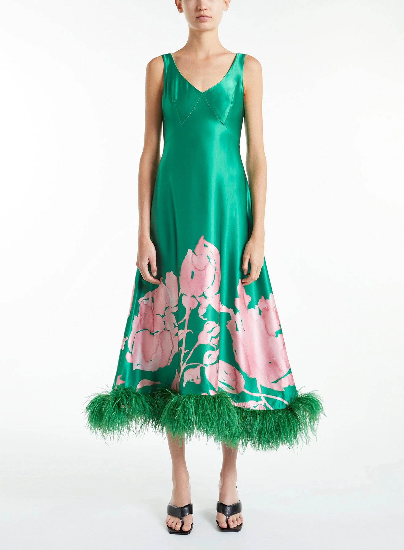 Huishan Zhang ISABEL DRESS GREEN/PINK PRINTED SATIN DRESSES 2 Huishan Zhang ISABEL DRESS GREEN/PINK PRINTED SATIN DRESSES
