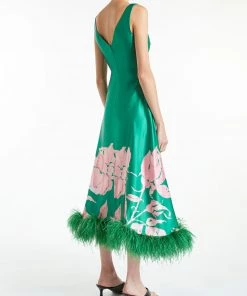 Huishan Zhang ISABEL DRESS GREEN/PINK PRINTED SATIN DRESSES 9 Huishan Zhang ISABEL DRESS GREEN/PINK PRINTED SATIN DRESSES