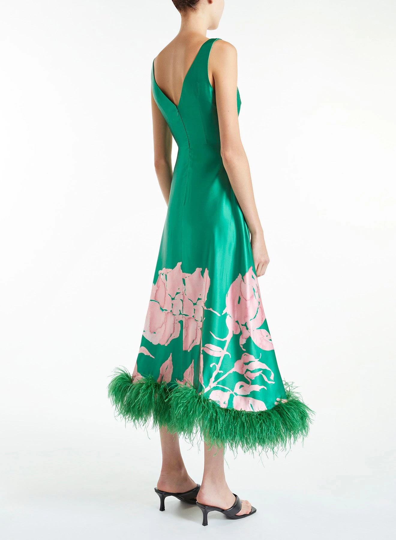 Huishan Zhang ISABEL DRESS GREEN/PINK PRINTED SATIN DRESSES 4 Huishan Zhang ISABEL DRESS GREEN/PINK PRINTED SATIN DRESSES