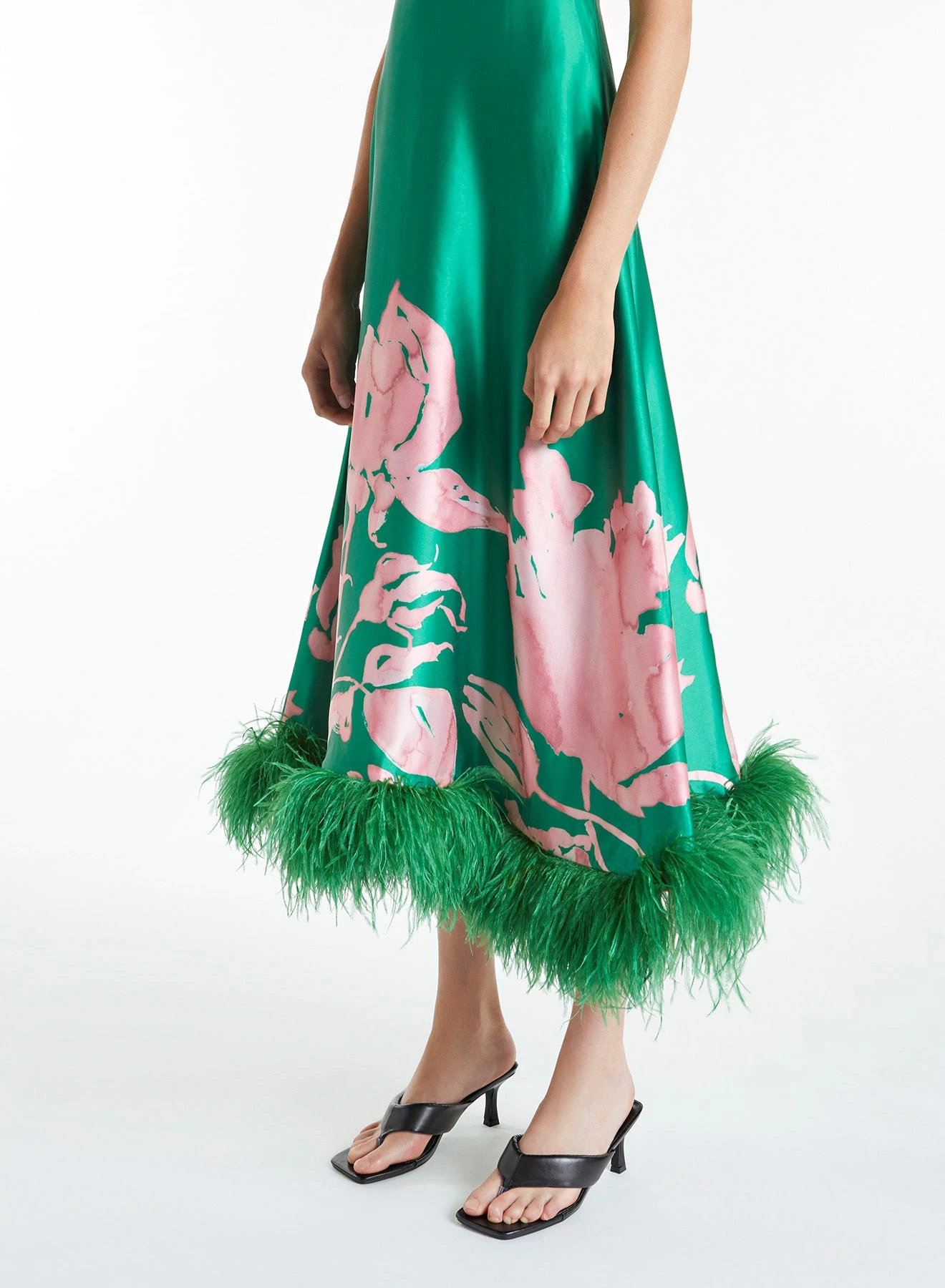 Huishan Zhang ISABEL DRESS GREEN/PINK PRINTED SATIN DRESSES 5 Huishan Zhang ISABEL DRESS GREEN/PINK PRINTED SATIN DRESSES