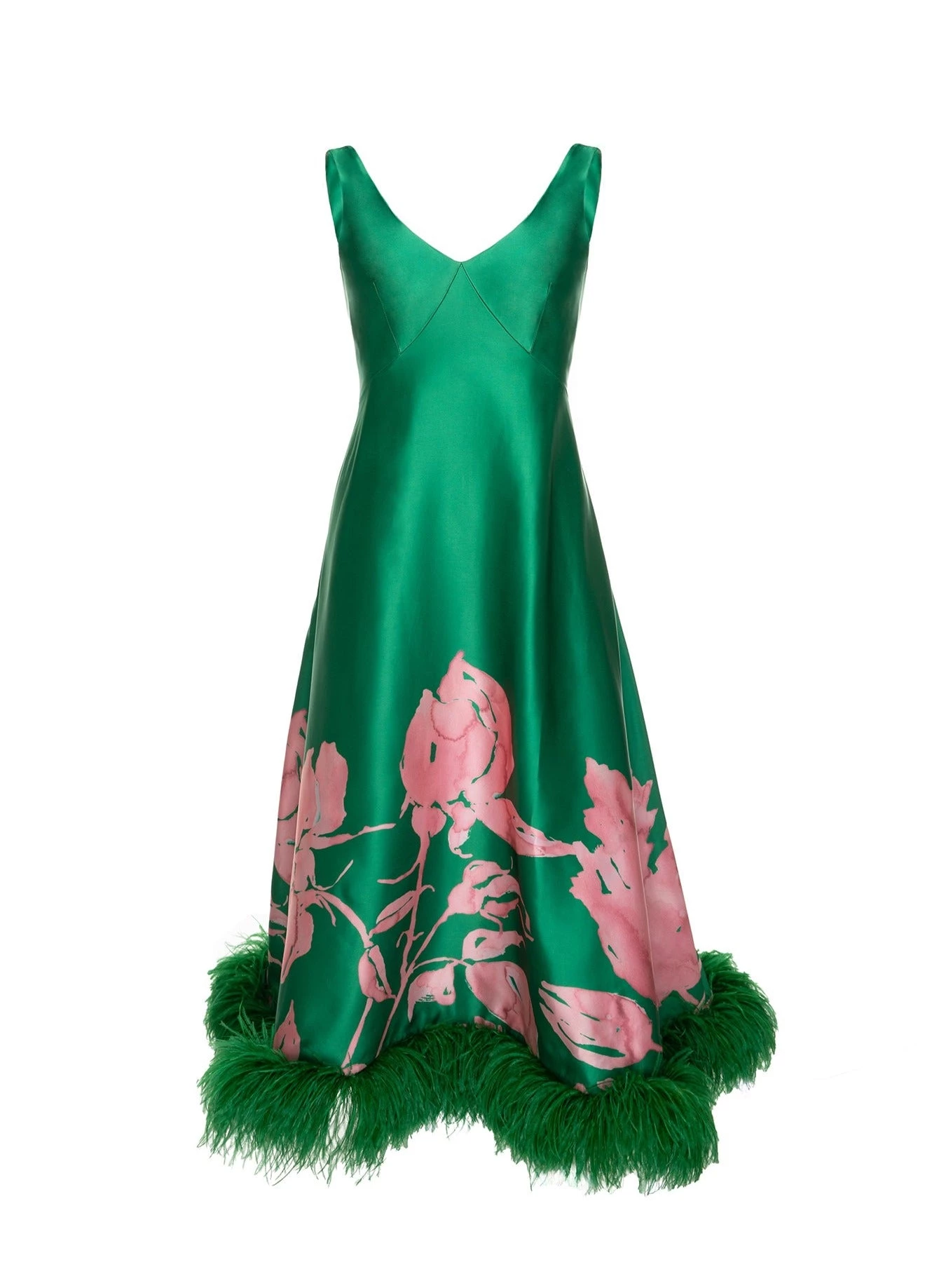 Huishan Zhang ISABEL DRESS GREEN/PINK PRINTED SATIN DRESSES 1 Huishan Zhang ISABEL DRESS GREEN/PINK PRINTED SATIN DRESSES