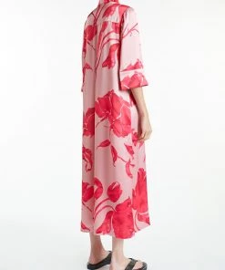 Huishan Zhang AMBER DRESS PINK/FUCHSIA PRINTED SATIN