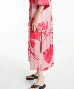 Huishan Zhang AMBER DRESS PINK/FUCHSIA PRINTED SATIN