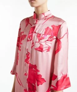 Huishan Zhang AMBER DRESS PINK/FUCHSIA PRINTED SATIN