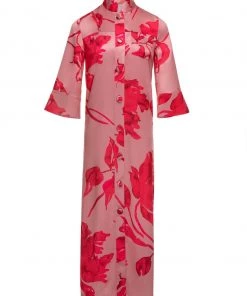 Huishan Zhang AMBER DRESS PINK/FUCHSIA PRINTED SATIN