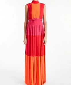 Huishan Zhang MARIANNE GOWN ORANGE/RED/FUCHSIA CREPE DE CHINE DRESSES