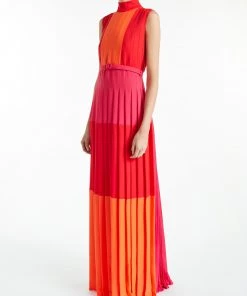 Huishan Zhang MARIANNE GOWN ORANGE/RED/FUCHSIA CREPE DE CHINE DRESSES