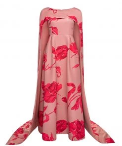 Huishan Zhang DREW GOWN PINK/FUCHSIA PRINTED DUCHESSE