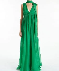 Huishan Zhang *ONLINE EXCLUSIVE* IMARA GOWN EMERALD GREEN VOILE