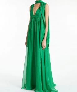 Huishan Zhang *ONLINE EXCLUSIVE* IMARA GOWN EMERALD GREEN VOILE