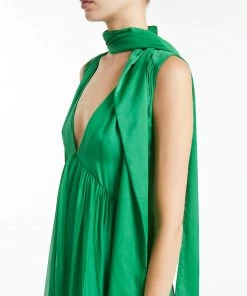Huishan Zhang *ONLINE EXCLUSIVE* IMARA GOWN EMERALD GREEN VOILE