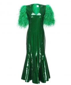 Huishan Zhang ONLINE EXCLUSIVES *ONLINE EXCLUSIVE* MIMI DRESS EMERALD SEQUINS