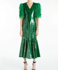 Huishan Zhang ONLINE EXCLUSIVES *ONLINE EXCLUSIVE* MIMI DRESS EMERALD SEQUINS