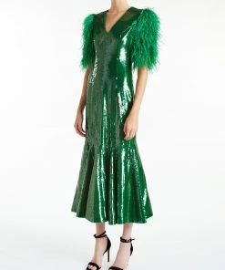 Huishan Zhang ONLINE EXCLUSIVES *ONLINE EXCLUSIVE* MIMI DRESS EMERALD SEQUINS