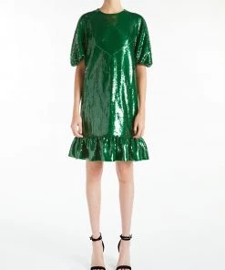 Huishan Zhang *ONLINE EXCLUSIVE* MIKA DRESS EMERALD GREEN SEQUINS ONLINE EXCLUSIVES