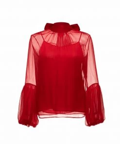 Huishan Zhang *ONLINE EXCLUSIVE* MILLY TOP RED VOILE