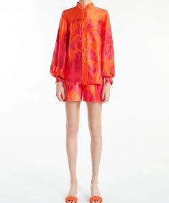 Huishan Zhang JAMIE SHIRT ORANGE/FUCHSIA SATIN TOPS