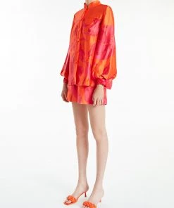 Huishan Zhang JAMIE SHIRT ORANGE/FUCHSIA SATIN TOPS