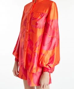 Huishan Zhang JAMIE SHIRT ORANGE/FUCHSIA SATIN TOPS