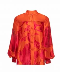 Huishan Zhang JAMIE SHIRT ORANGE/FUCHSIA SATIN TOPS
