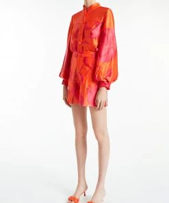 Huishan Zhang SKIRTS AND TROUSERS BELLE SHORTS ORANGE/FUCHSIA SATIN