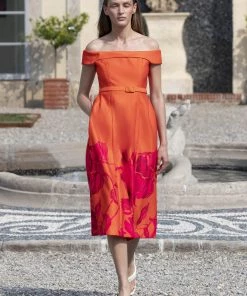 Huishan Zhang BEATRICE DRESS ORANGE/FUCHSIA PRINTED DUCHESSE DRESSES