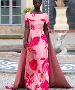 Huishan Zhang DREW GOWN PINK/FUCHSIA PRINTED DUCHESSE 11 Huishan Zhang DREW GOWN PINK/FUCHSIA PRINTED DUCHESSE