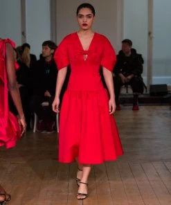 Huishan Zhang *PRE ORDER* CAROLINA DRESS RED DUCHESS SATIN